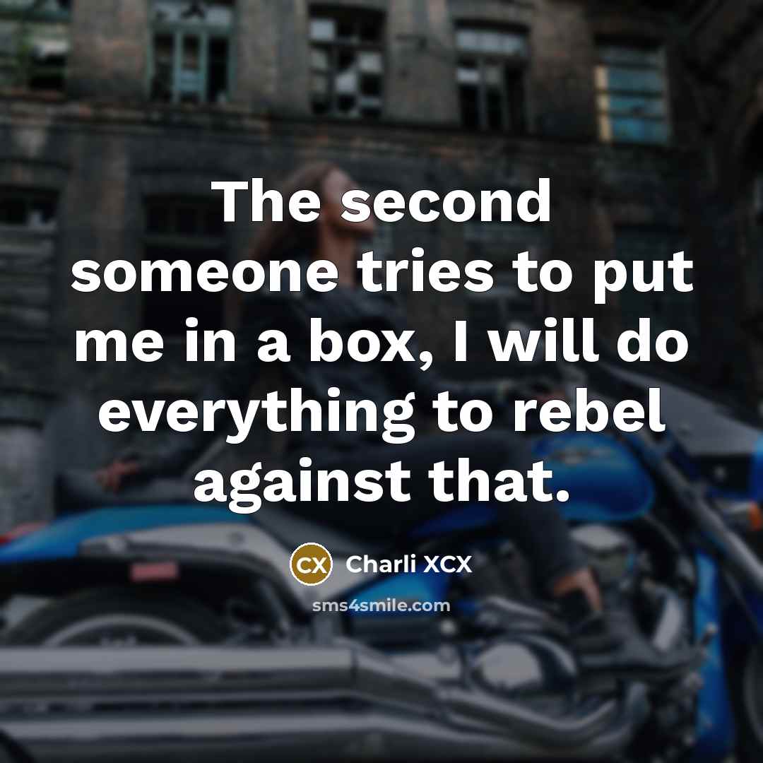 “The second someone tries to put me in a box, I will do everything to rebel against that.” quote by Charli XCX
