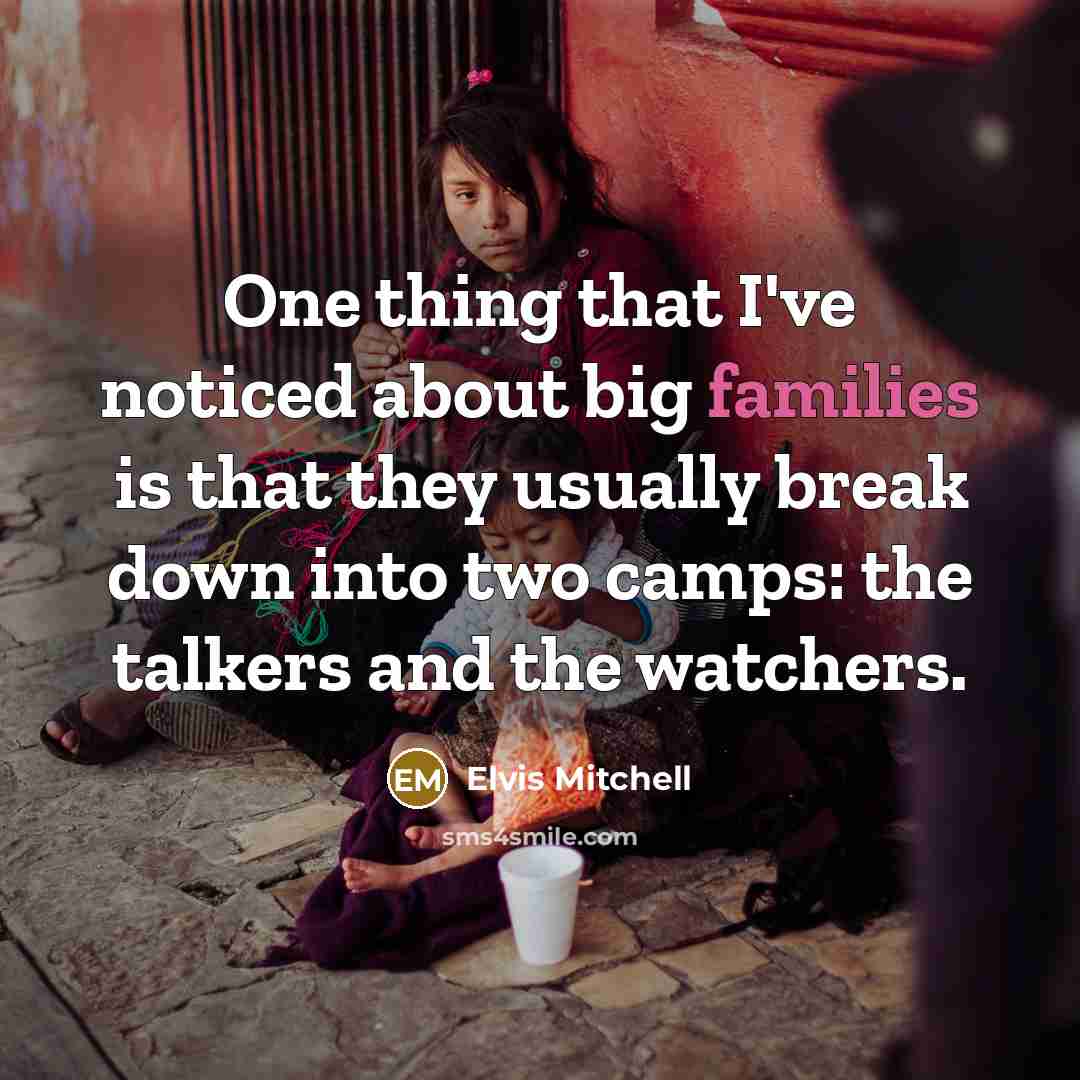 “One thing that I've noticed about big families is that they usually break down into two camps: the talkers and the watchers.” quote by Elvis Mitchell