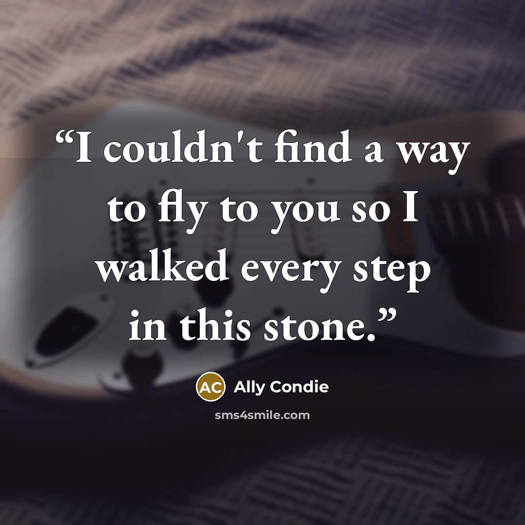 “I couldn't find a way to fly to you so I walked every step in this stone.” quote by Ally Condie