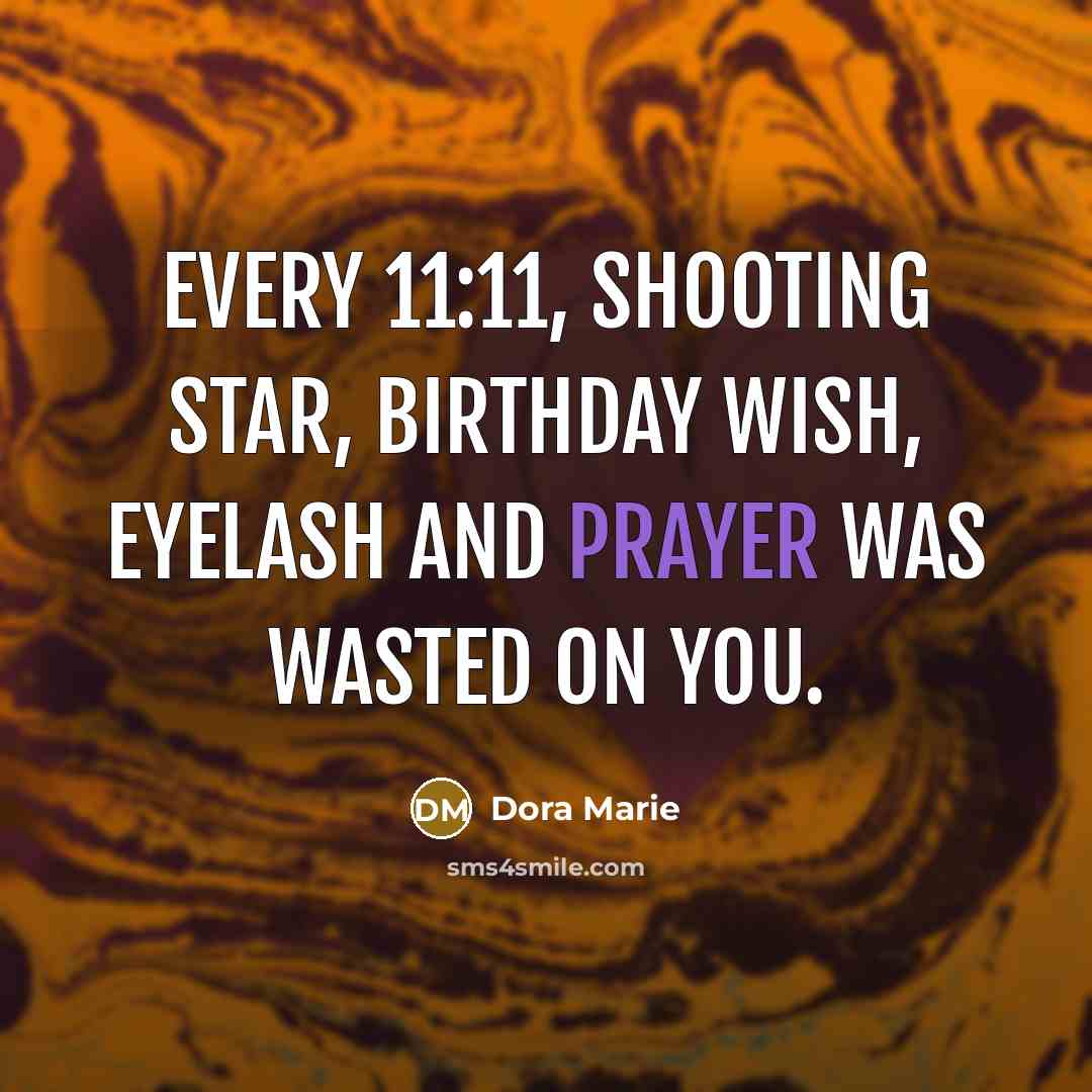 “Every 11:11, shooting star, birthday wish, eyelash and prayer was wasted on you.” quote by Dora Marie