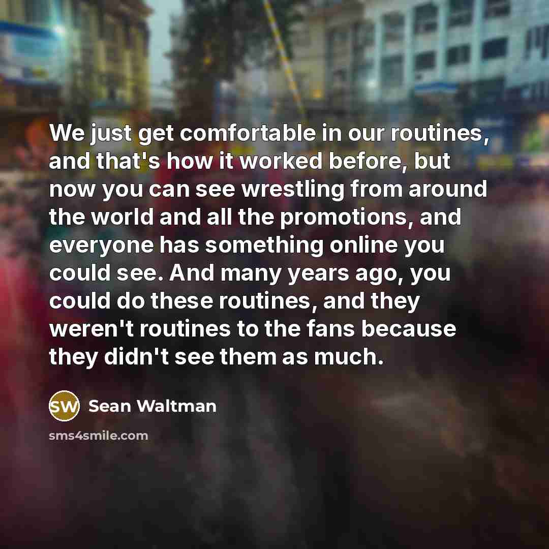 “We just get comfortable in our routines, and that's how it worked before, but now you can see wrestling from around the world and all the promotions, and everyone has something online you could see. And many years ago, you could do these routines, and they weren't routines to the fans because they…” quote by Sean Waltman