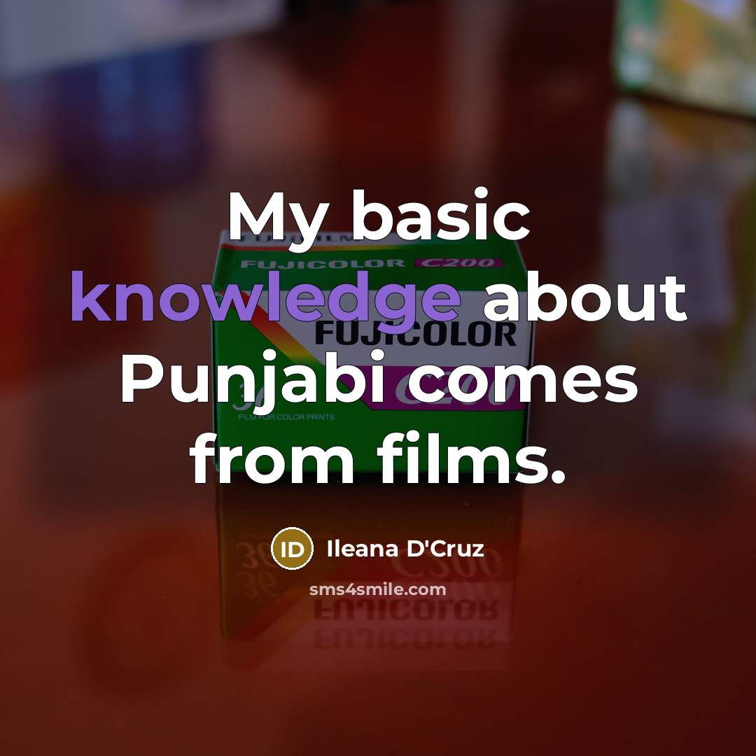 “My basic knowledge about Punjabi comes from films.” quote by Ileana D'Cruz