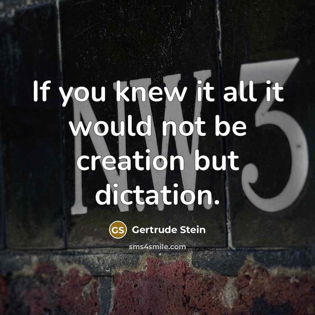 “If you knew it all it would not be creation but dictation.” quote by Gertrude Stein