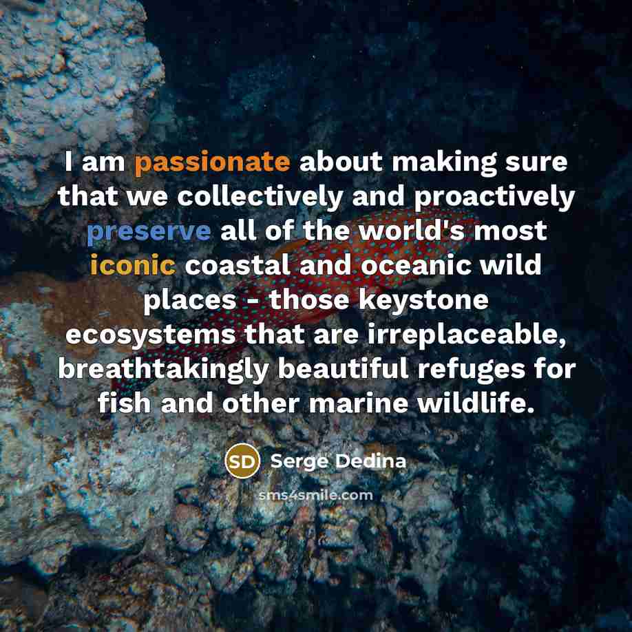 “I am passionate about making sure that we collectively and proactively preserve all of the world's most iconic coastal and oceanic wild places - those keystone ecosystems that are irreplaceable, breathtakingly beautiful refuges for fish and other marine wildlife.” quote by Serge Dedina