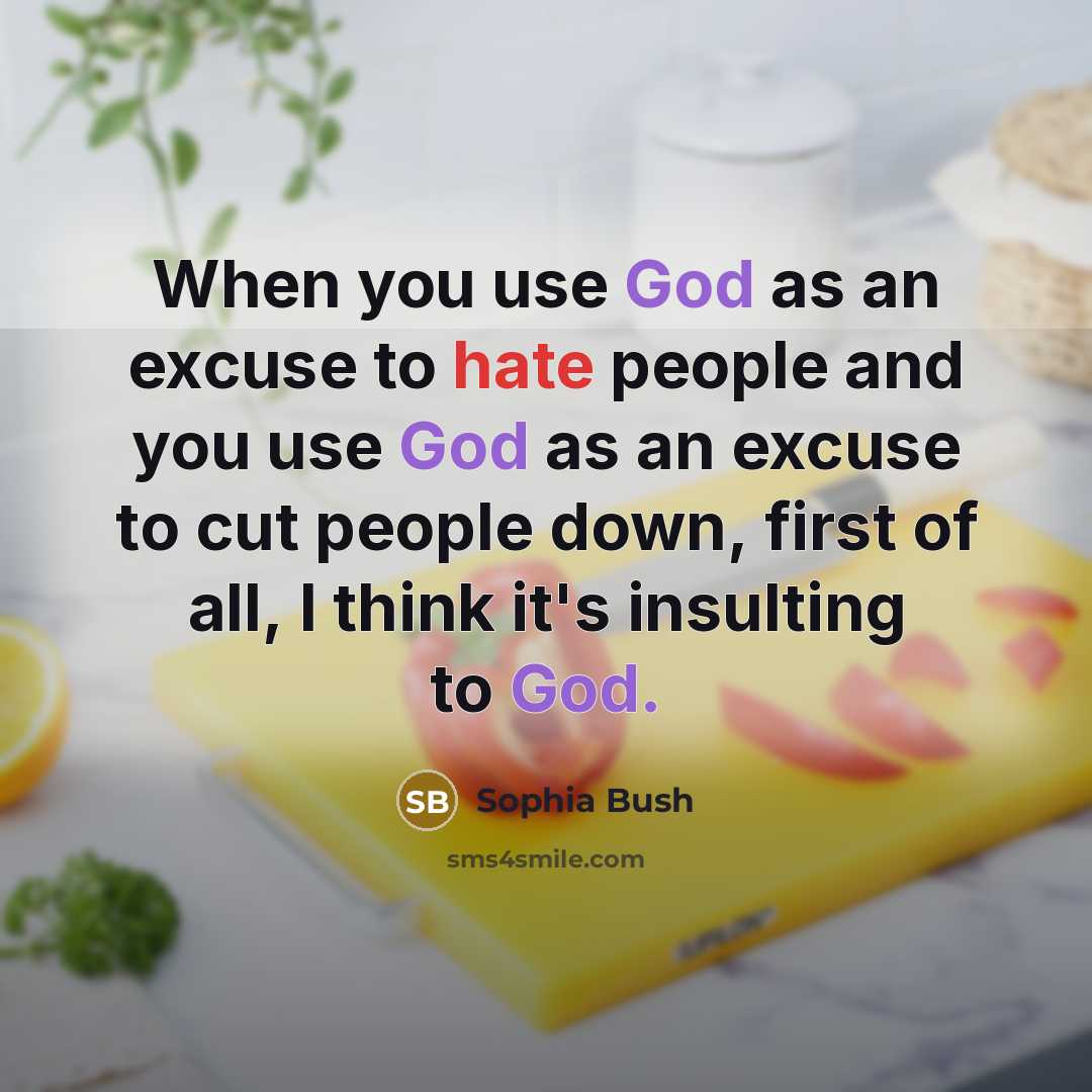 “When you use God as an excuse to hate people and you use God as an excuse to cut people down, first of all, I think it's insulting to God.” quote by Sophia Bush