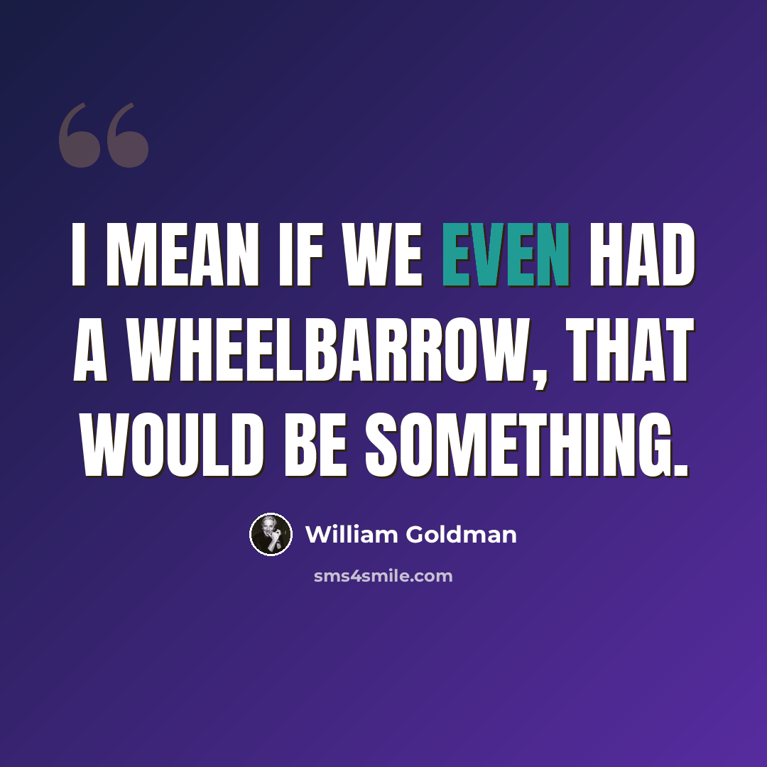 “I mean if we even had a wheelbarrow, that would be something.” quote by William Goldman