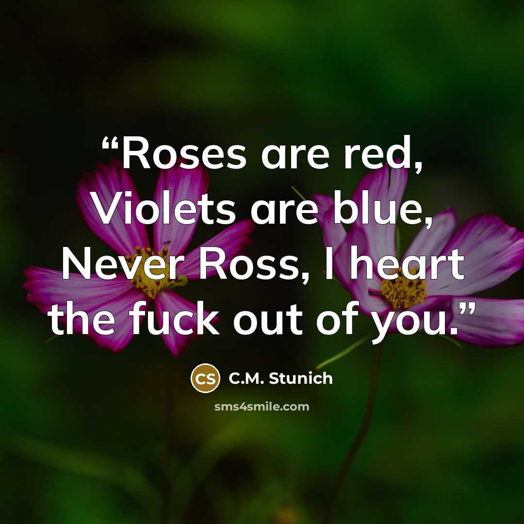 “Roses are red, Violets are blue, Never Ross, I heart the fuck out of you.” quote by C.M. Stunich
