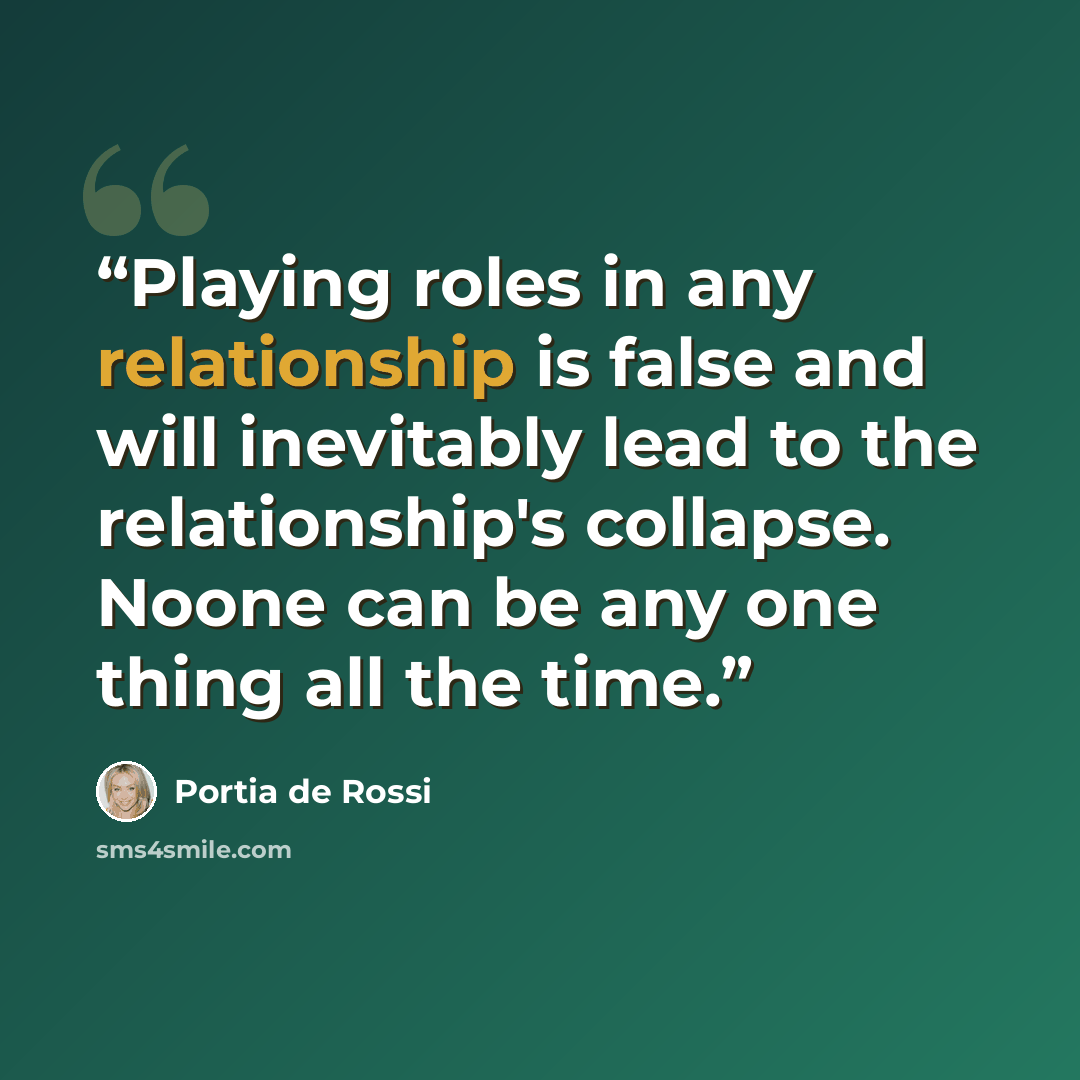 “Playing roles in any relationship is false and will inevitably lead to the relationship's collapse. Noone can be any one thing all the time.” quote by Portia de Rossi