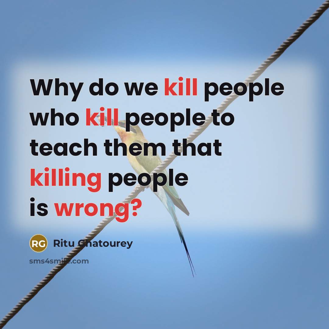 “Why do we kill people who kill people to teach them that killing people is wrong?” quote by Ritu Ghatourey
