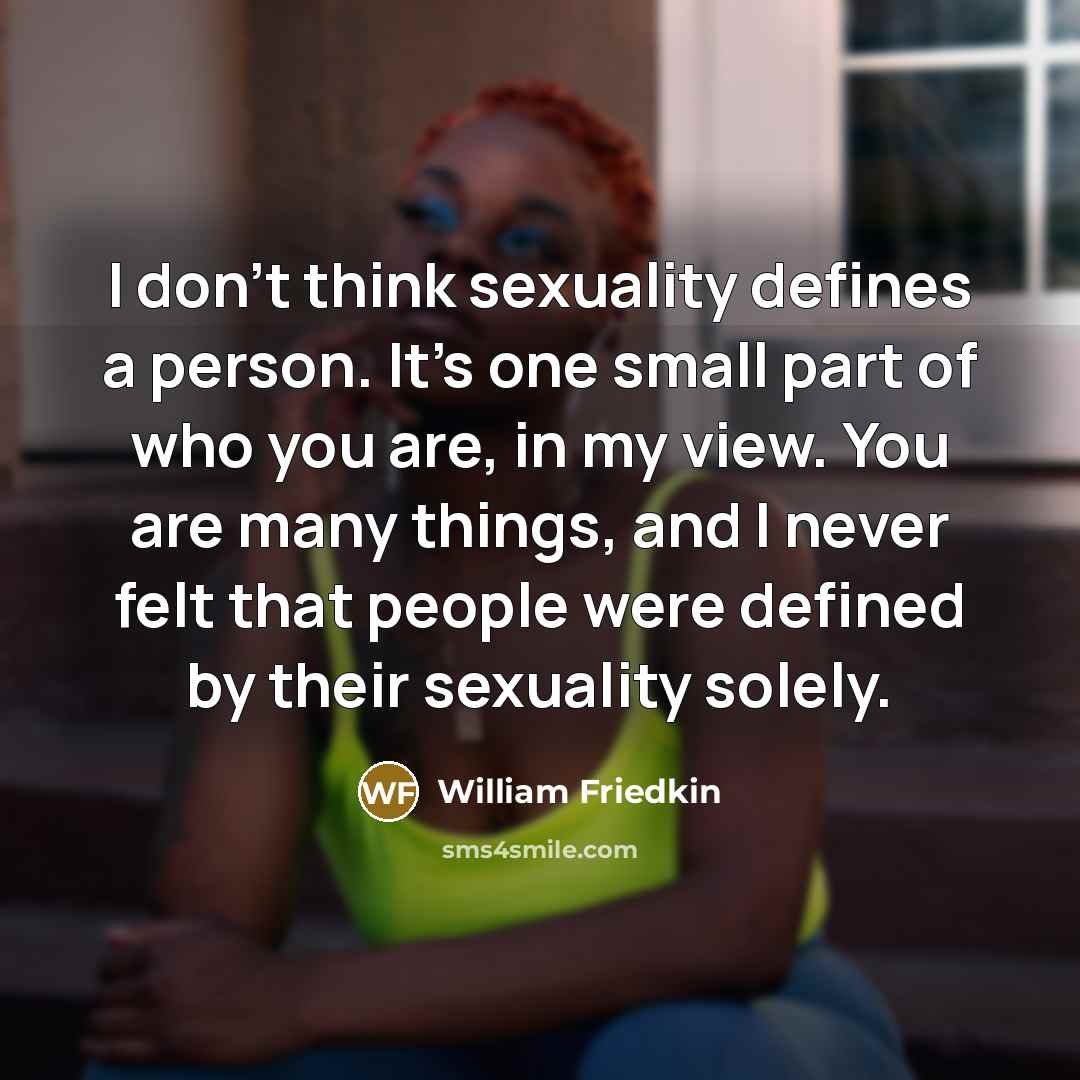 “I don't think sexuality defines a person. It's one small part of who you are, in my view. You are many things, and I never felt that people were defined by their sexuality solely.” quote by William Friedkin
