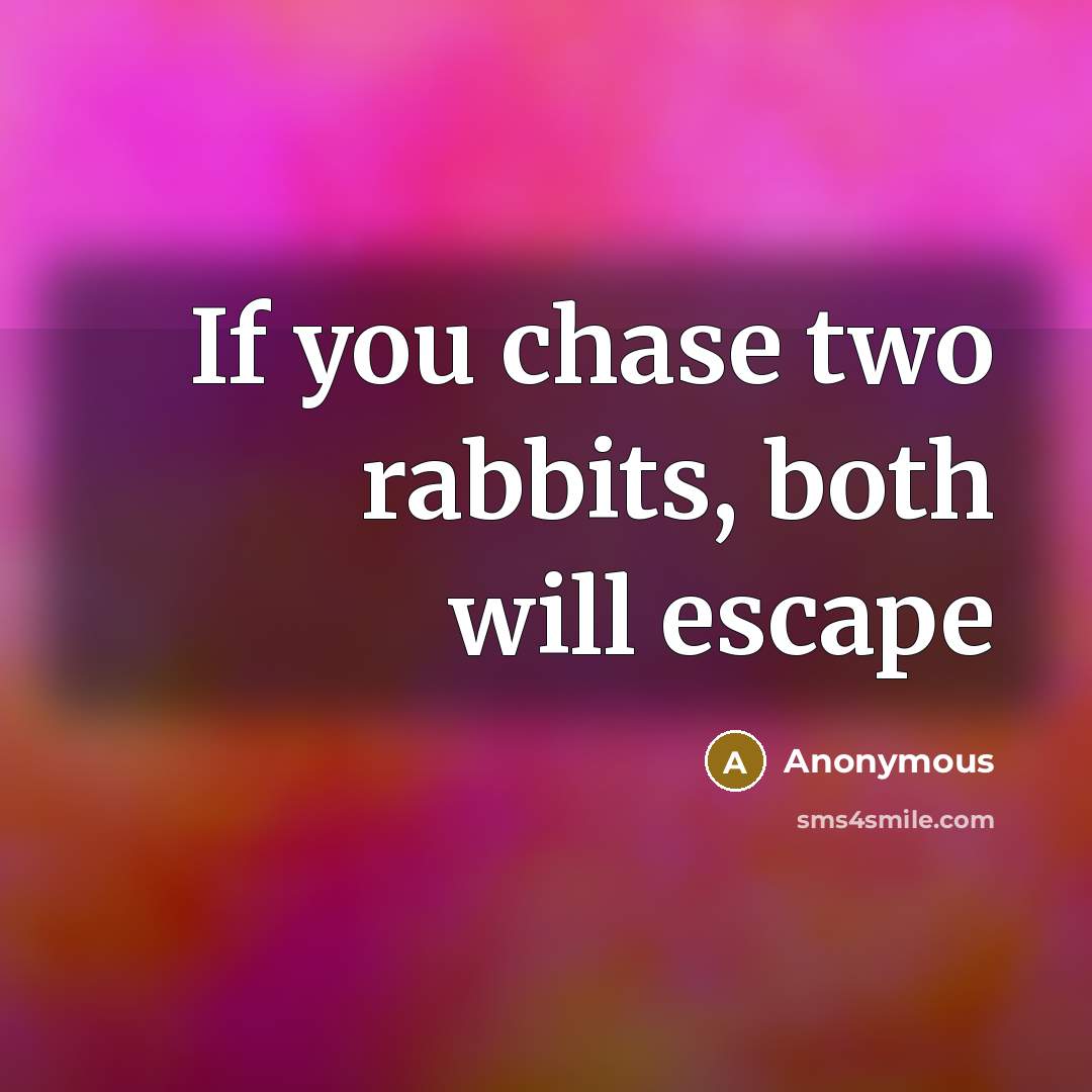 “If you chase two rabbits, both will escape” quote by Anonymous