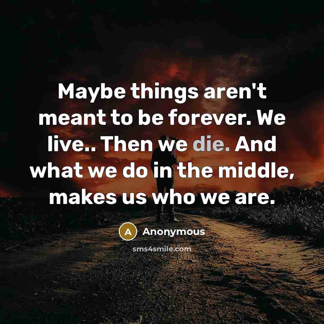 “Maybe things aren't meant to be forever. We live.. Then we die. And what we do in the middle, makes us who we are.” quote by Anonymous