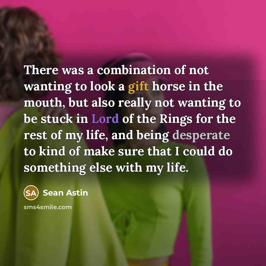“There was a combination of not wanting to look a gift horse in the mouth, but also really not wanting to be stuck in Lord of the Rings for the rest of my life, and being desperate to kind of make sure that I could do something else with my life.” quote by Sean Astin