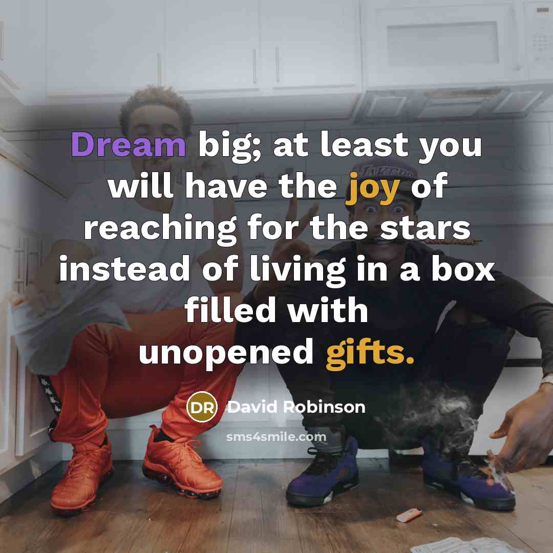 “Dream big; at least you will have the joy of reaching for the stars instead of living in a box filled with unopened gifts.” quote by David Robinson