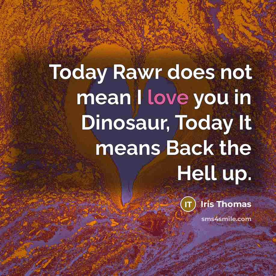 “Today Rawr does not mean I love you in Dinosaur, Today It means Back the Hell up.” quote by Iris Thomas