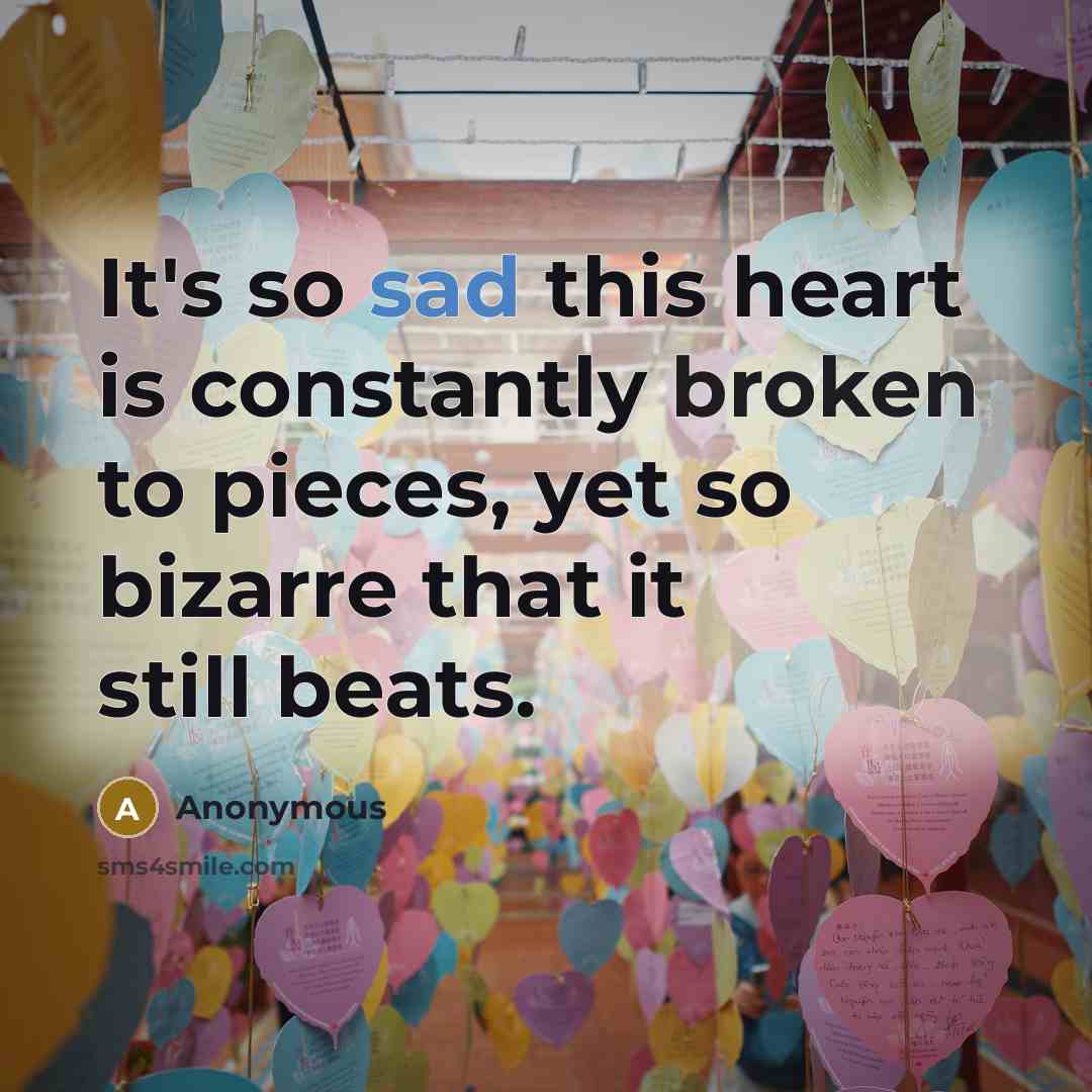 “It's so sad this heart is constantly broken to pieces, yet so bizarre that it still beats.” quote by Anonymous