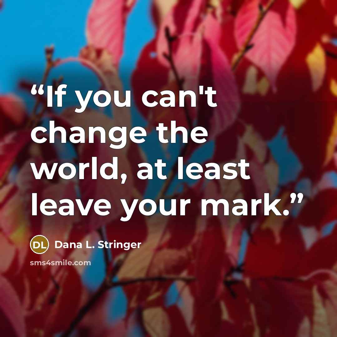 “If you can't change the world, at least leave your mark.” quote by Dana L. Stringer