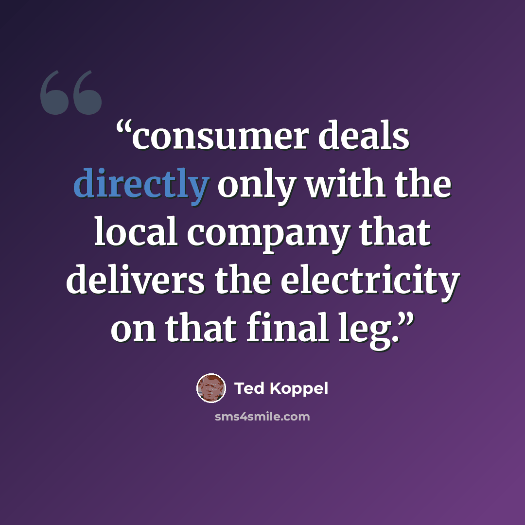 “consumer deals directly only with the local company that delivers the electricity on that final leg.” quote by Ted Koppel