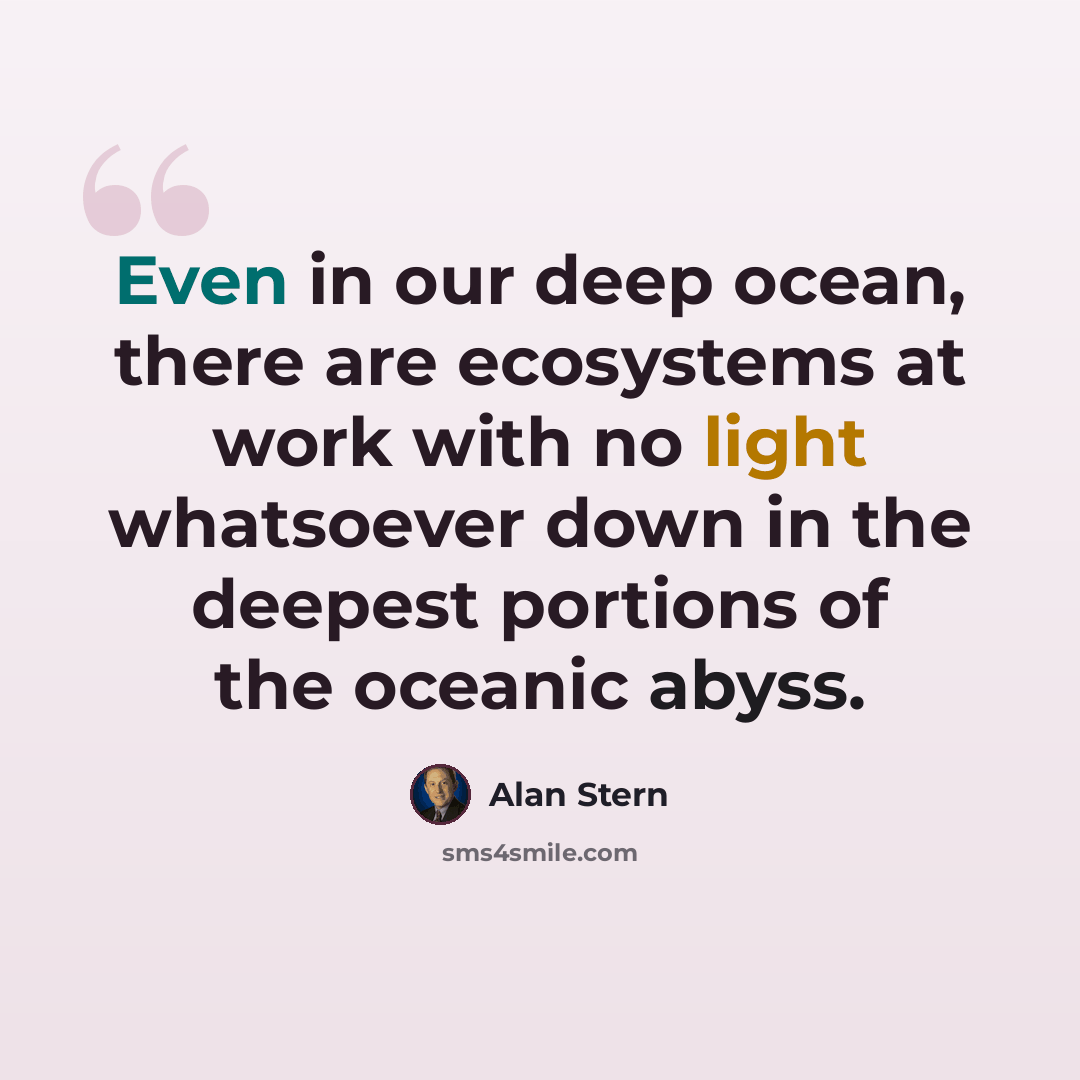 “Even in our deep ocean, there are ecosystems at work with no light whatsoever down in the deepest portions of the oceanic abyss.” quote by Alan Stern