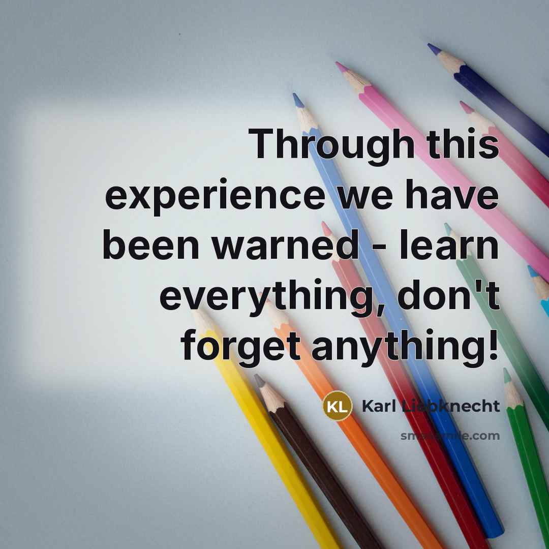 “Through this experience we have been warned - learn everything, don't forget anything!” quote by Karl Liebknecht