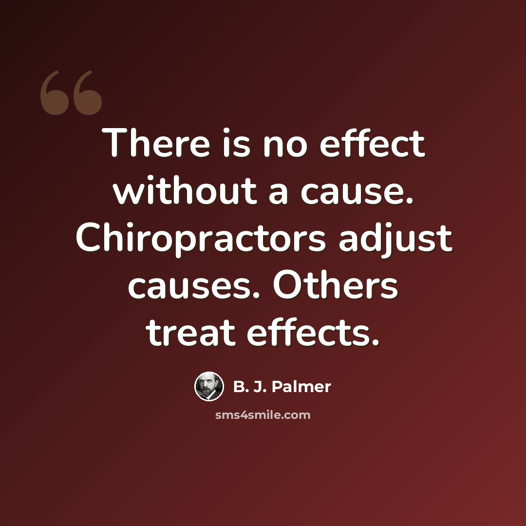 “There is no effect without a cause. Chiropractors adjust causes. Others treat effects.” quote by B. J. Palmer