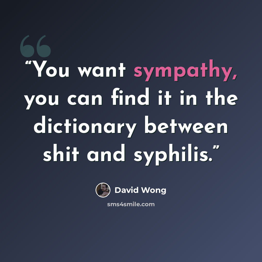 “You want sympathy, you can find it in the dictionary between shit and syphilis.” quote by David Wong