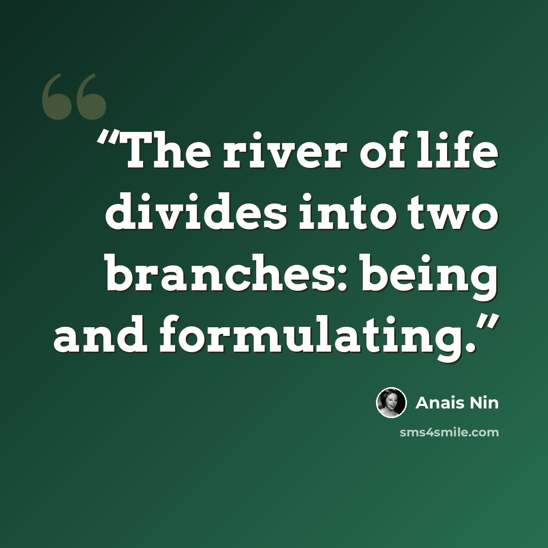 “The river of life divides into two branches: being and formulating.” quote by Anaïs Nin