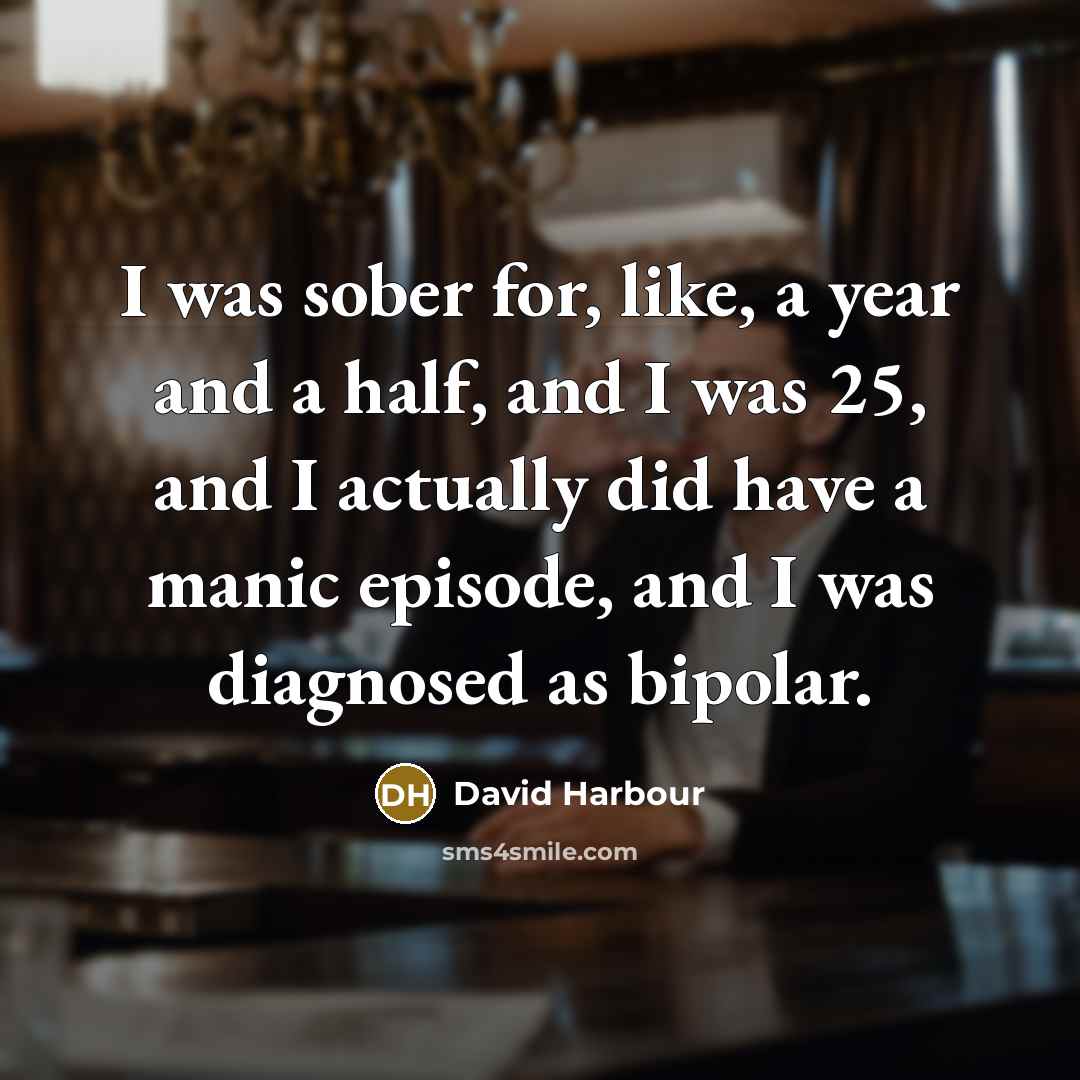 “I was sober for, like, a year and a half, and I was 25, and I actually did have a manic episode, and I was diagnosed as bipolar.” quote by David Harbour