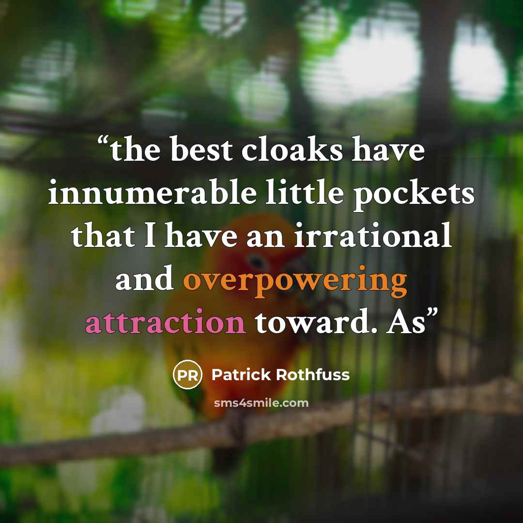 “the best cloaks have innumerable little pockets that I have an irrational and overpowering attraction toward. As” quote by Patrick Rothfuss