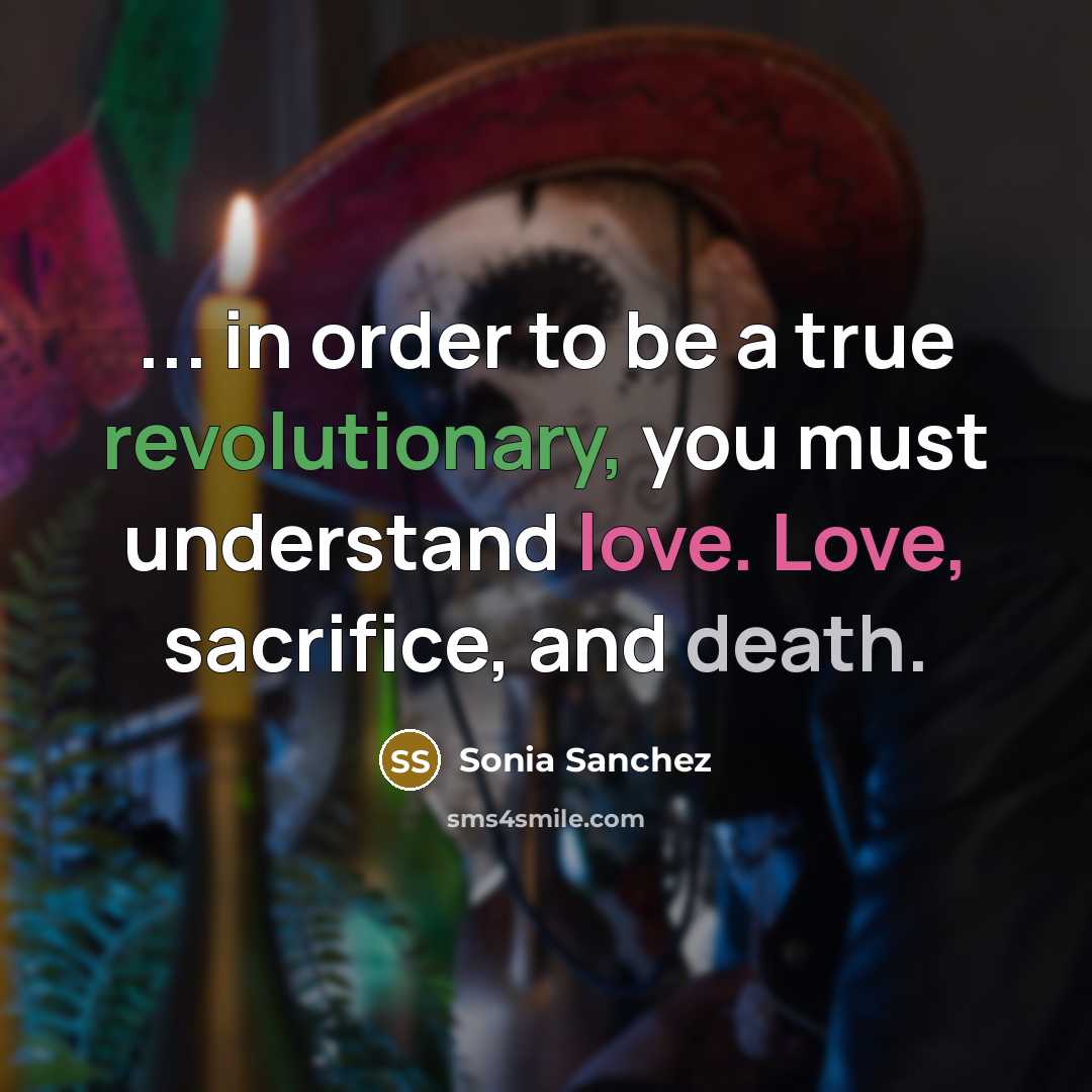 “... in order to be a true revolutionary, you must understand love. Love, sacrifice, and death.” quote by Sonia Sanchez
