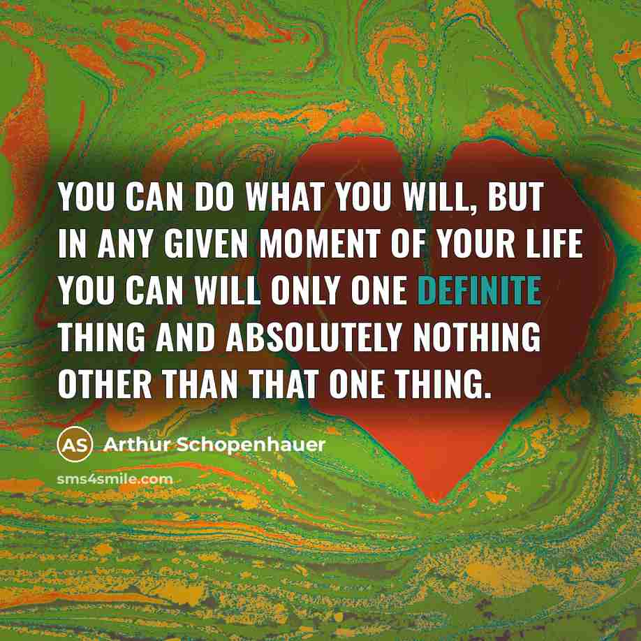 “You can do what you will, but in any given moment of your life you can will only one definite thing and absolutely nothing other than that one thing.” quote by Arthur Schopenhauer
