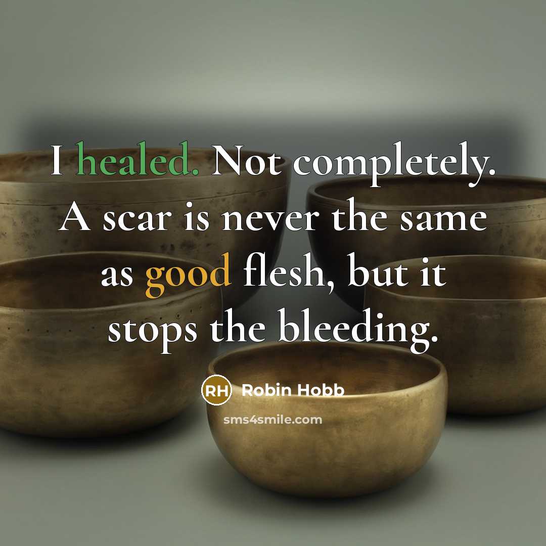 “I healed. Not completely. A scar is never the same as good flesh, but it stops the bleeding.” quote by Robin Hobb