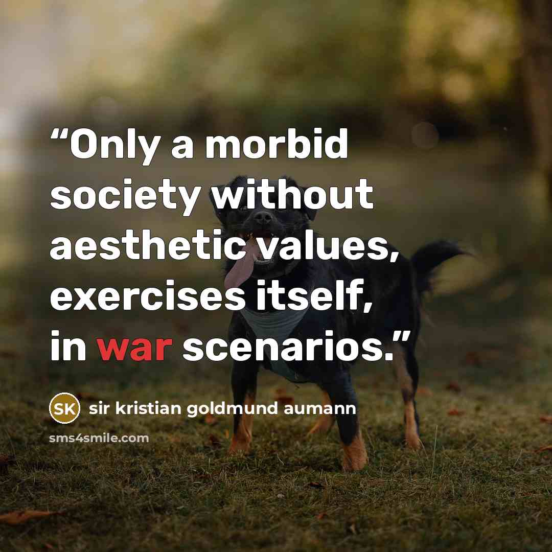 “Only a morbid society without aesthetic values, exercises itself, in war scenarios.” quote by sir kristian goldmund aumann