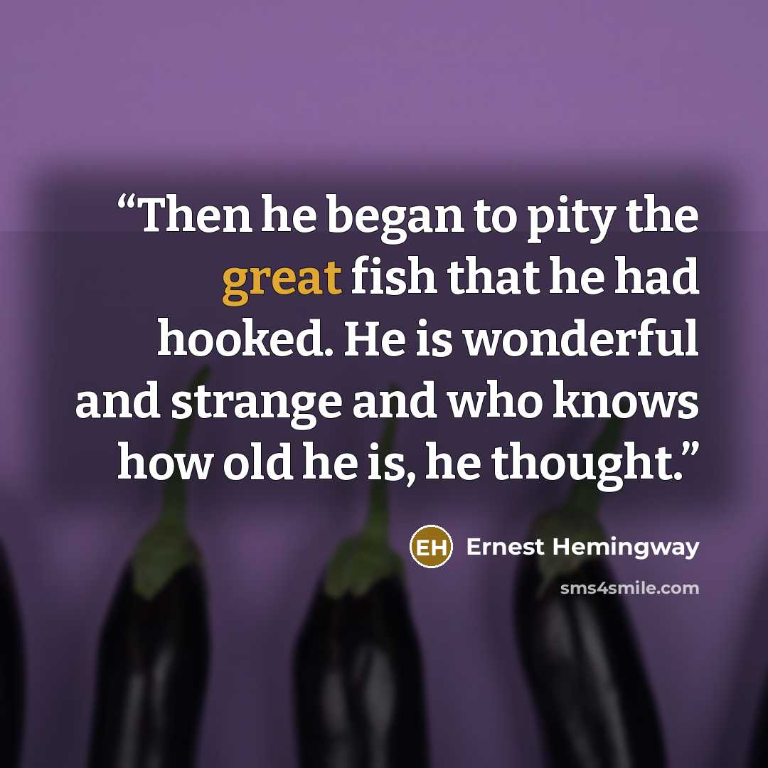 “Then he began to pity the great fish that he had hooked. He is wonderful and strange and who knows how old he is, he thought.” quote by Ernest Hemingway