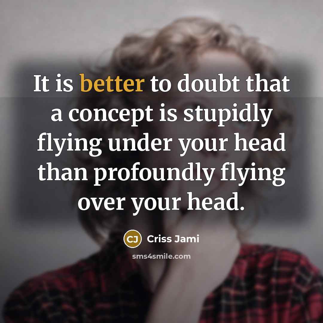 “It is better to doubt that a concept is stupidly flying under your head than profoundly flying over your head.” quote by Criss Jami