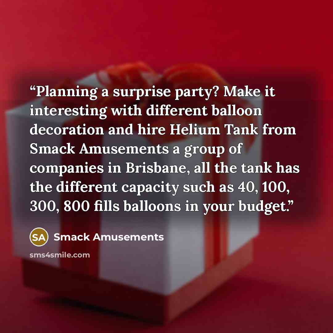 “Planning a surprise party? Make it interesting with different balloon decoration and hire Helium Tank from Smack Amusements a group of companies in Brisbane, all the tank has the different capacity such as 40, 100, 300, 800 fills balloons in your budget.” quote by Smack Amusements