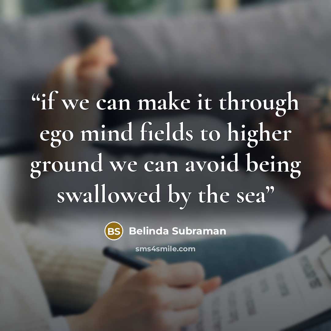 “if we can make it through ego mind fields to higher ground we can avoid being swallowed by the sea” quote by Belinda Subraman