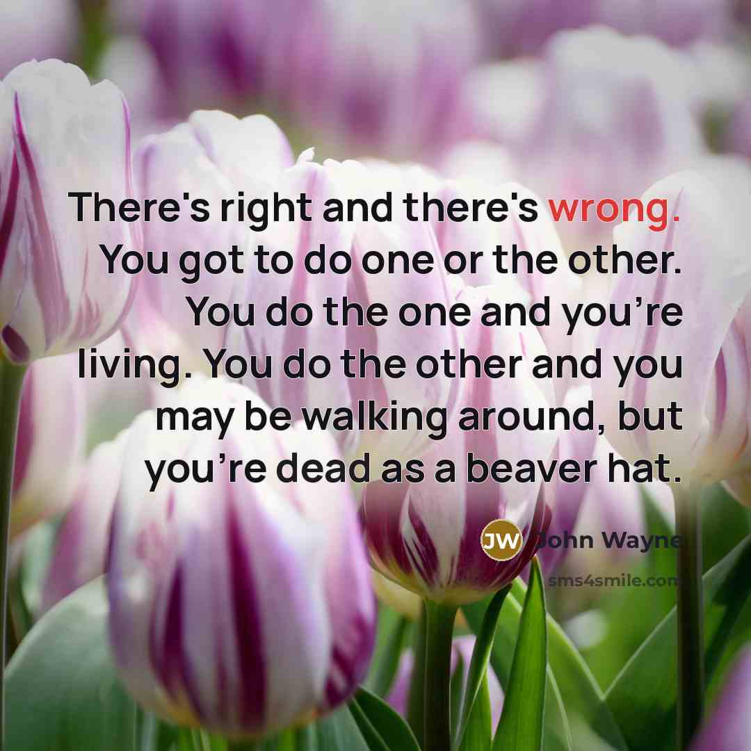 “There's right and there's wrong. You got to do one or the other. You do the one and you're living. You do the other and you may be walking around, but you're dead as a beaver hat.” quote by John Wayne