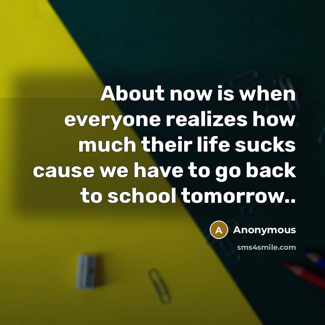 “About now is when everyone realizes how much their life sucks cause we have to go back to school tomorrow..” quote by Anonymous