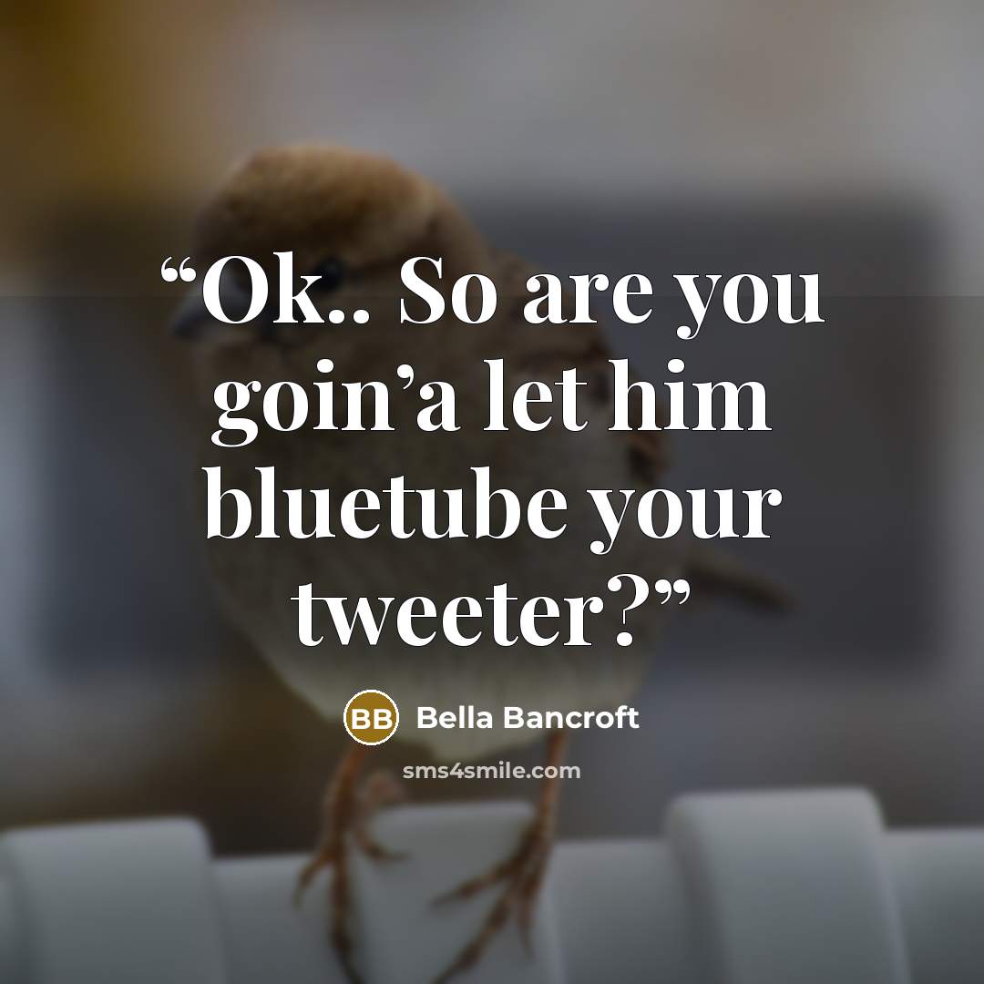 “Ok.. So are you goin’a let him bluetube your tweeter?” quote by Bella Bancroft