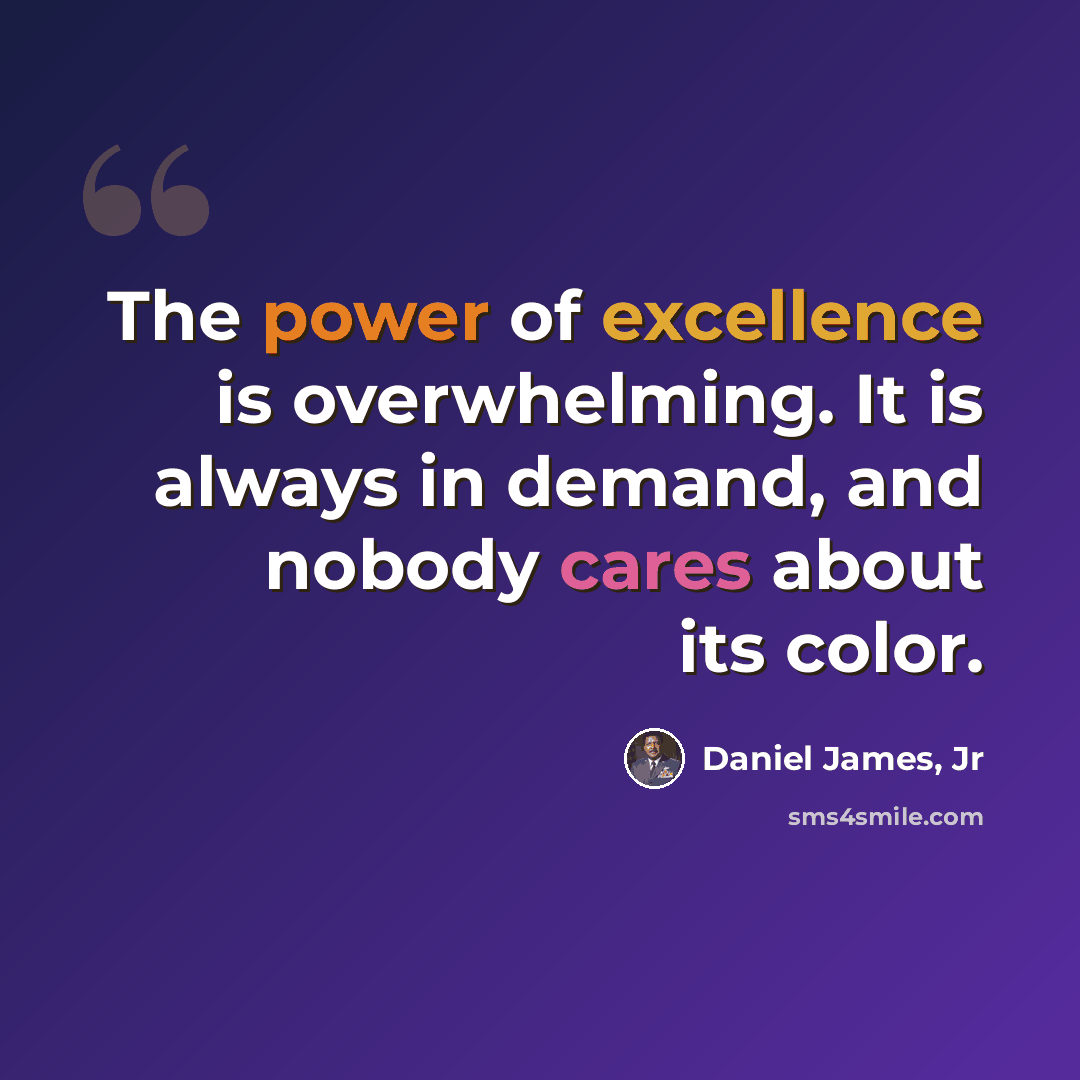 “The power of excellence is overwhelming. It is always in demand, and nobody cares about its color.” quote by Daniel James, Jr