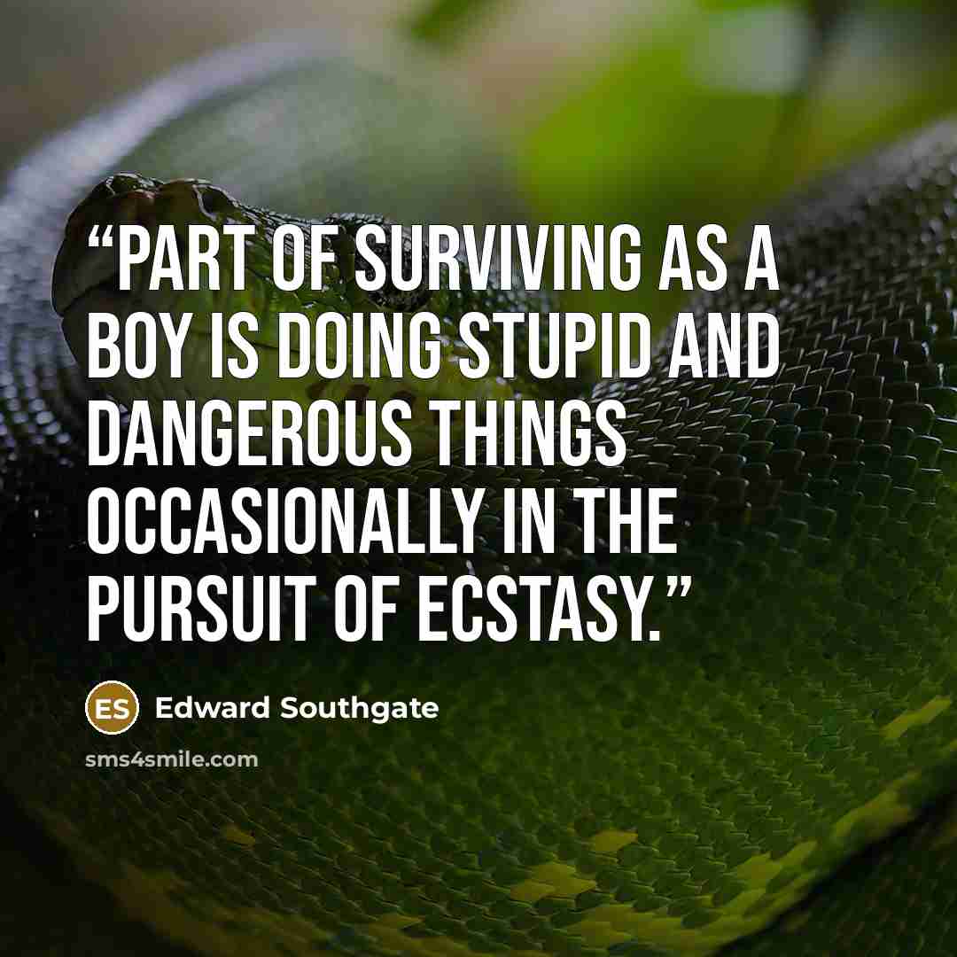 “Part of surviving as a boy is doing stupid and dangerous things occasionally in the pursuit of ecstasy.” quote by Edward Southgate
