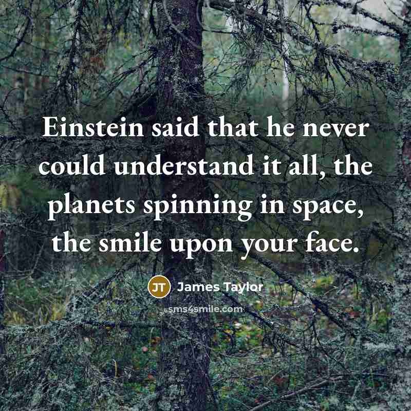 “Einstein said that he never could understand it all, the planets spinning in space, the smile upon your face.” quote by James Taylor
