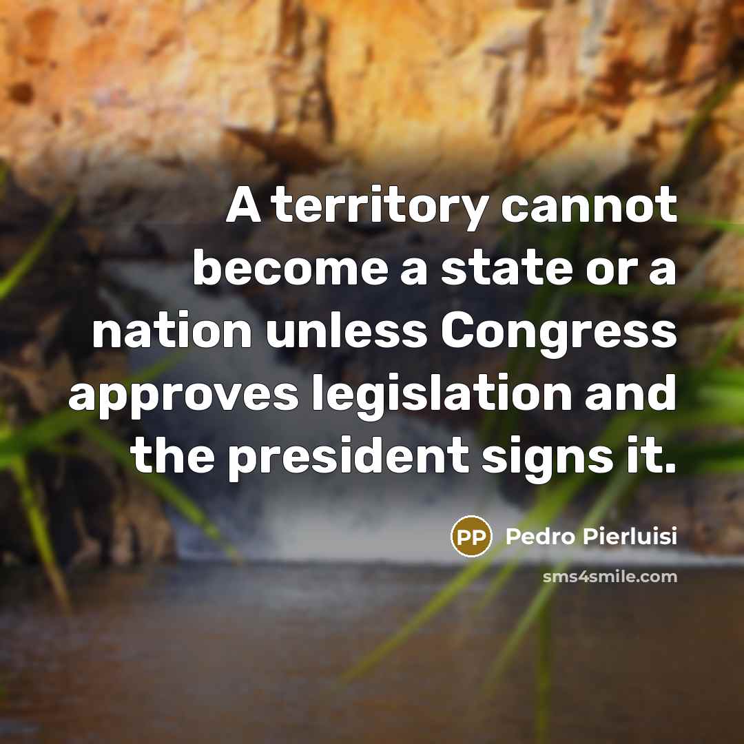 “A territory cannot become a state or a nation unless Congress approves legislation and the president signs it.” quote by Pedro Pierluisi