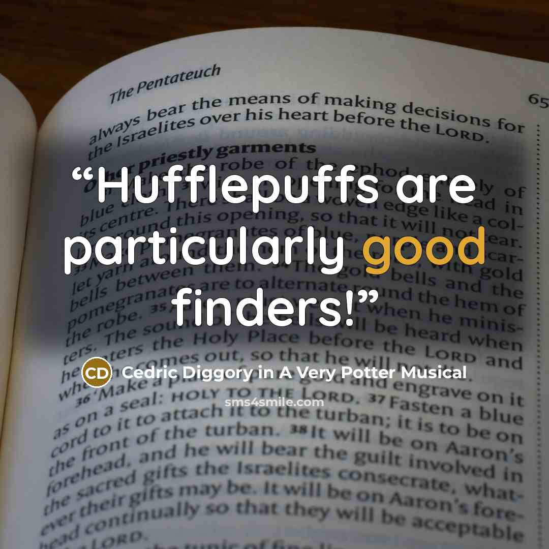 “Hufflepuffs are particularly good finders!” quote by Cedric Diggory in A Very Potter Musical