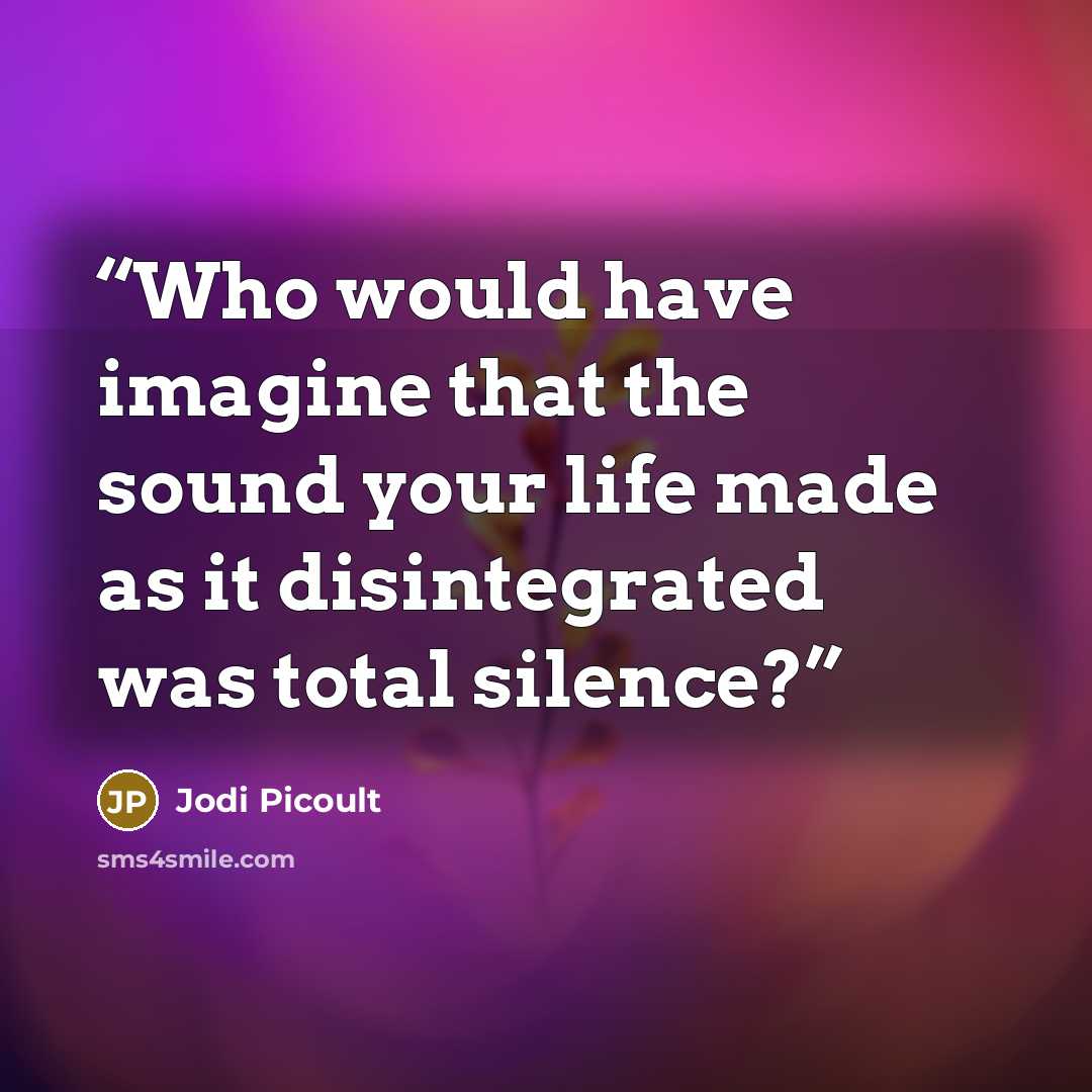 “Who would have imagine that the sound your life made as it disintegrated was total silence?” quote by Jodi Picoult