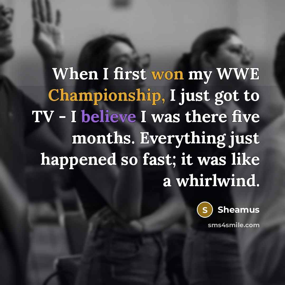 “When I first won my WWE Championship, I just got to TV - I believe I was there five months. Everything just happened so fast; it was like a whirlwind.” quote by Sheamus