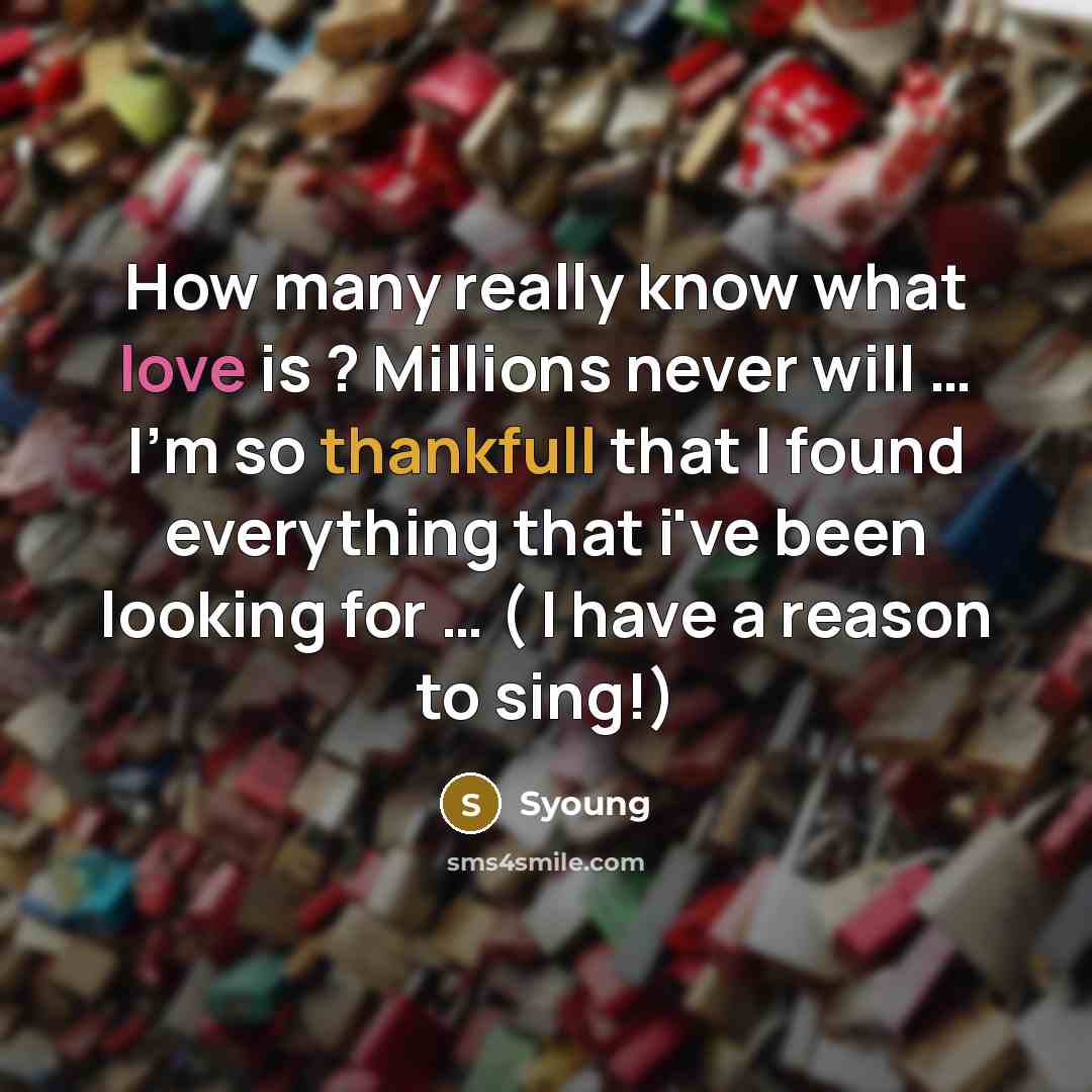 “How many really know what love is ? Millions never will … I'm so thankfull that I found everything that i've been looking for … ( I have a reason to sing!)” quote by Syoung