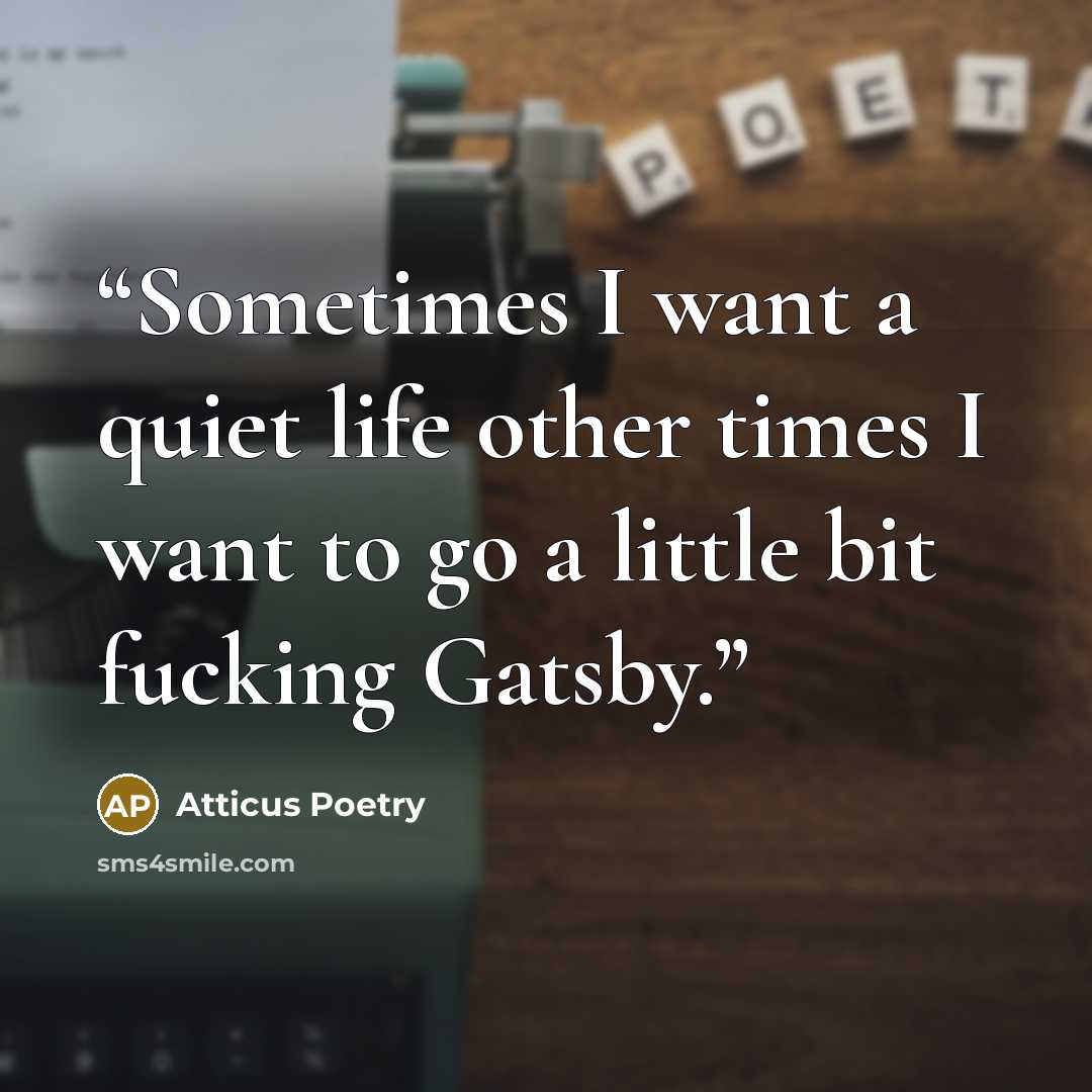 “Sometimes I want a quiet life other times I want to go a little bit fucking Gatsby.” quote by Atticus Poetry