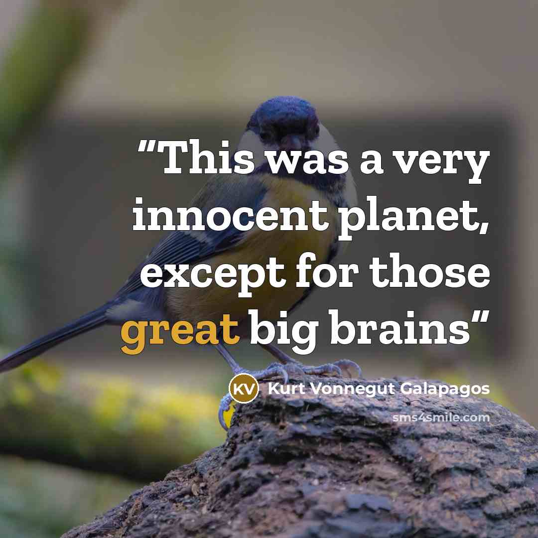 “This was a very innocent planet, except for those great big brains” quote by Kurt Vonnegut Galapagos